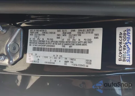 2015 Ford Escape Se из США, поврежденный, VIN 1FMCU0GX9FUB68883